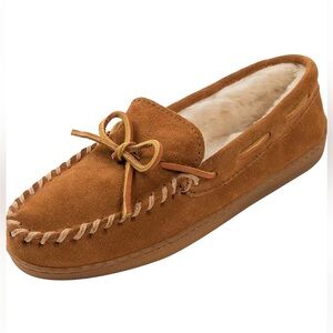 Minnetonka Women's Hardsole Pile-Lined Brown Moccasin Size 8 NWOB STYLE 3502
